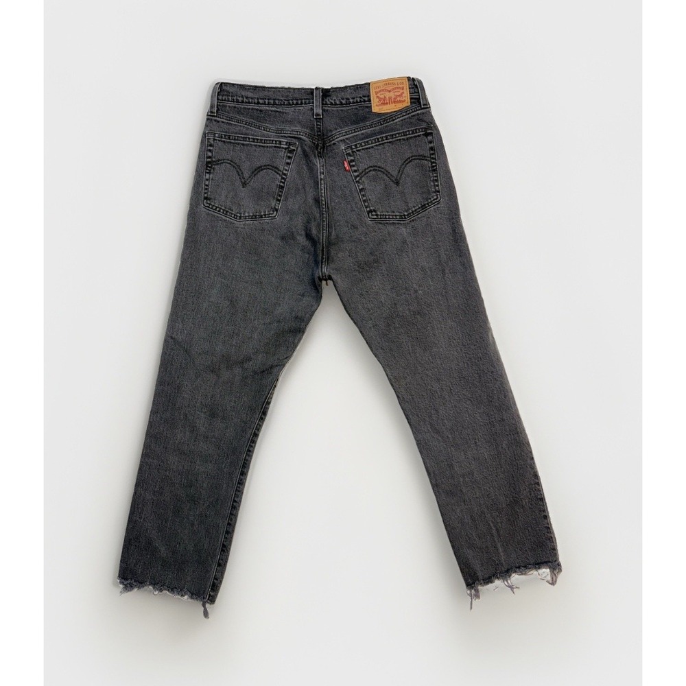 Levi's 501 Faded Black Jeans Raw Hem Straight Leg Button Fly 30x26 Distressed